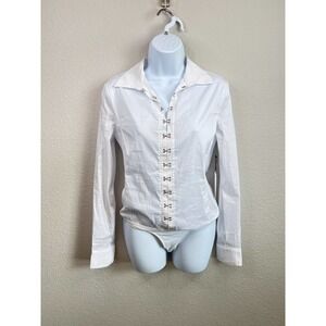 New Bailey 44 Brigette Bodysuit Women's Small Hook & Eye White Thong Flaw
